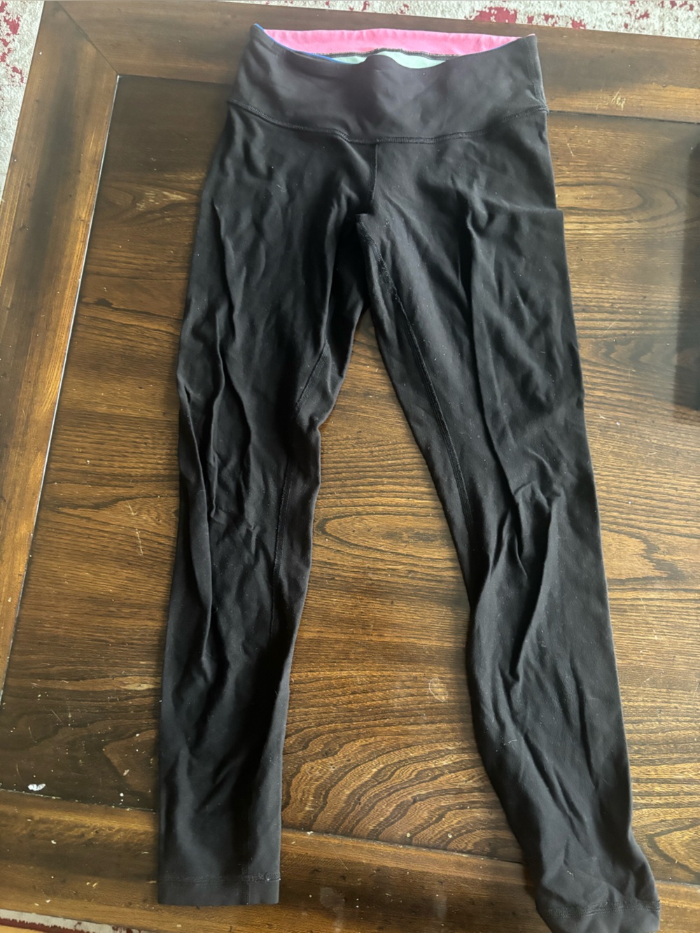 Lululemon Reversible High-Rise Black Leggings with Pink Waistband